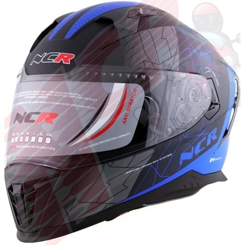 Kask Kapalı Visörlü M69 Ece Blg Mavi Grafik