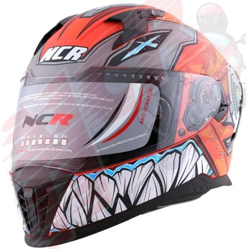 Kask Kapalı Visörlü M69 Ece Blg Turuncu Robot Grafik