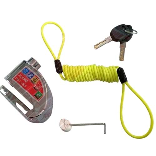 Disk Kilit-Düz Anahtarlı-Alarmlı [Krom]-[İp Dahil 120 Cm]